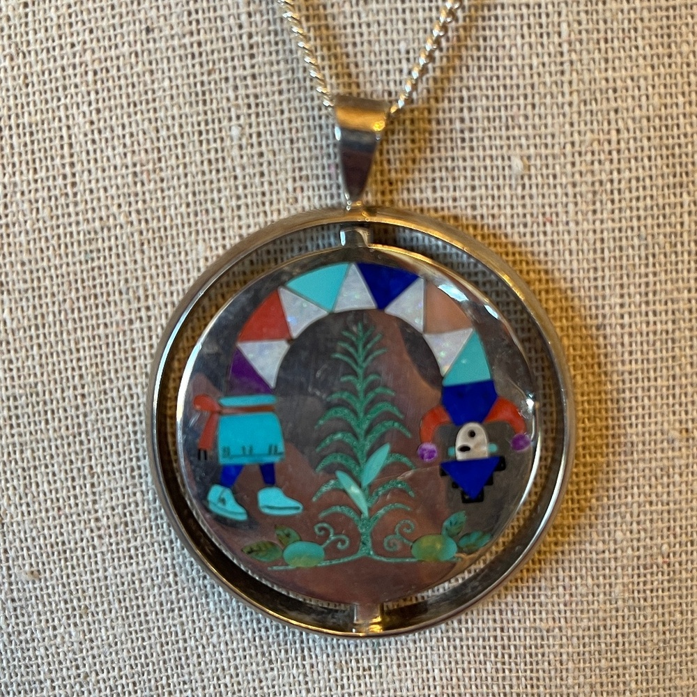 Zuni Signed Sterling Silver Spinner Pendant Excellent Condition RARE!